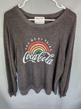 Wildfox Gray Crewneck Sweatshirt with Rainbow Coca-Cola Logo - NWT